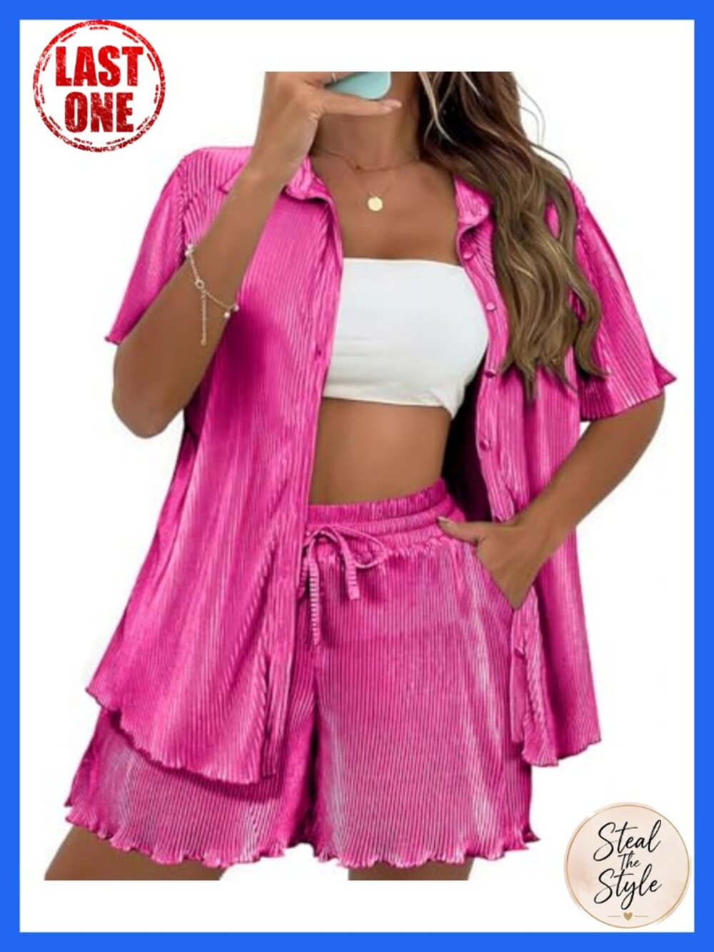 Plus Size Two Piece Set Pleated Button Down Shirt Wide Leg Shorts Pajama Set